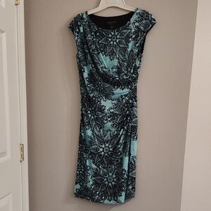 Connected Apparel Black and Blue Ruched Sheath Dress